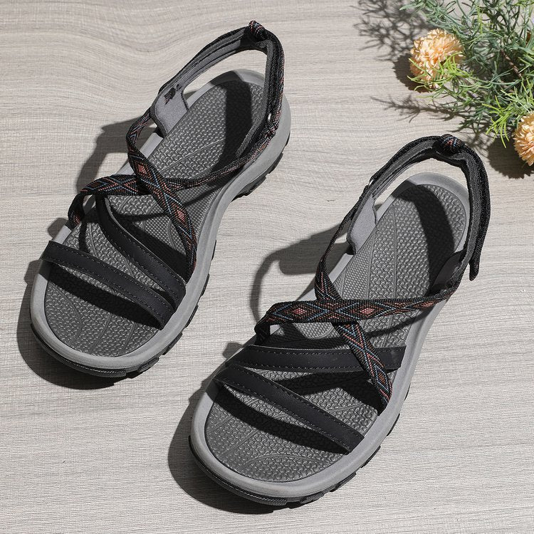 Damen Sportliche Trekking-Sandalen mit verstellbarem Riemen und gepolsterter Sohle EB
