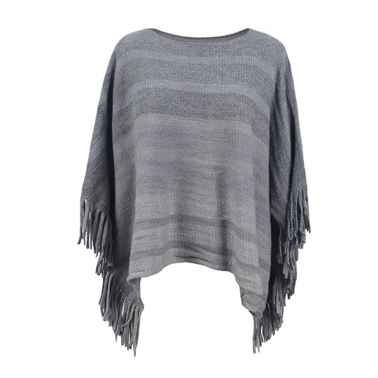 Damen eleganter Poncho mit strukturiertem Design und fransigen Details EB