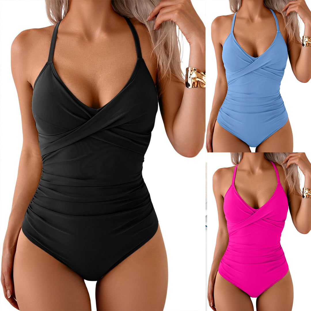 Damen Einteiler Badeanzug mit elegantem Wickel-Design und femininem Schnitt EB