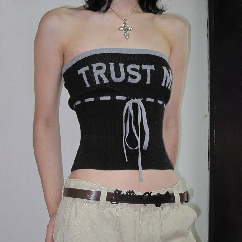 Damen lässiges Bustier-Top mit trendy Schriftzug EB