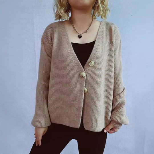 Damen lässiger Strickcardigan mit dekorativen Knopfdetails EB