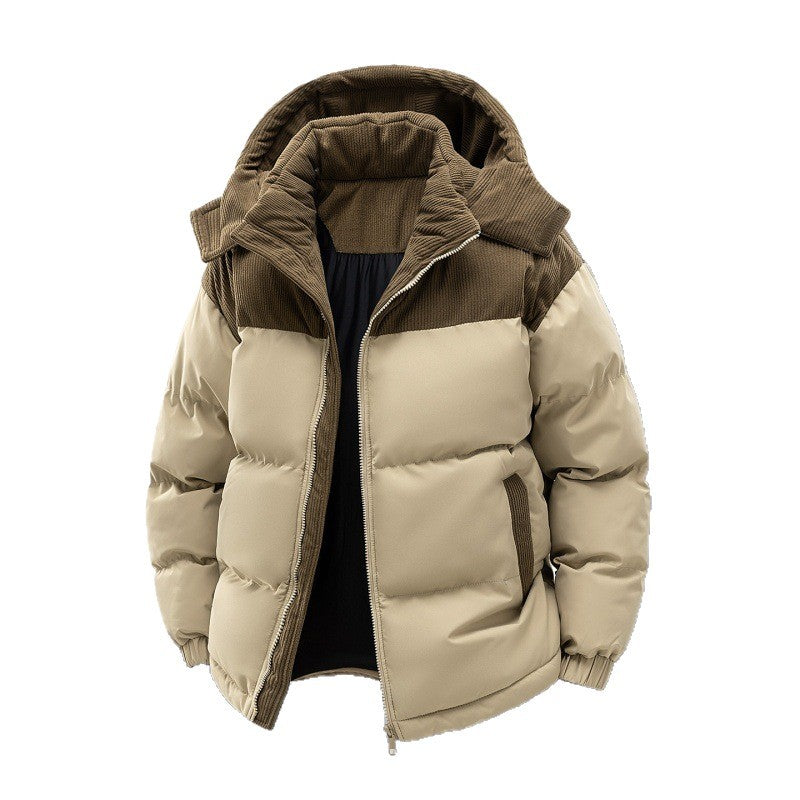 Herren wattierte Steppjacke mit hoher Kapuze, Cotelé-Schulterpaneelen und Zwei-Wege-Reißverschluss EB