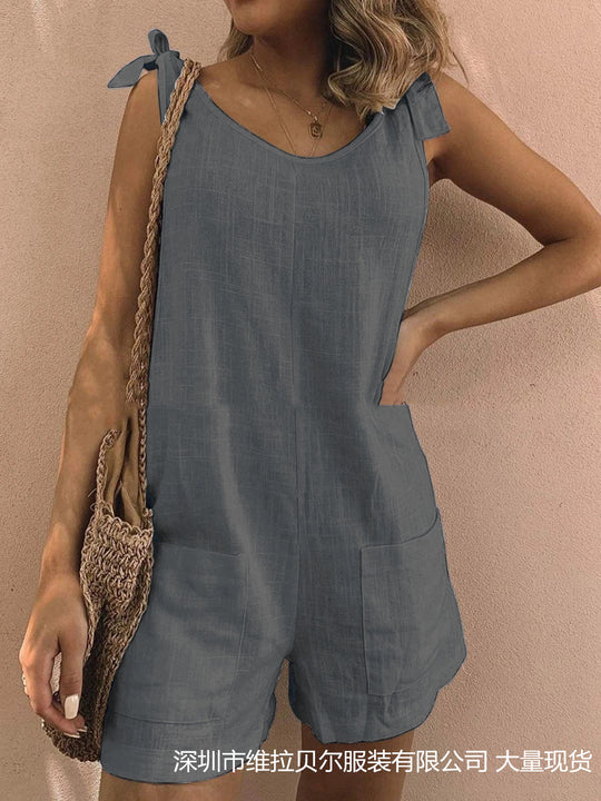 Damen Jumpsuit mit praktischen Taschen und verspielten Schulterbändern EB