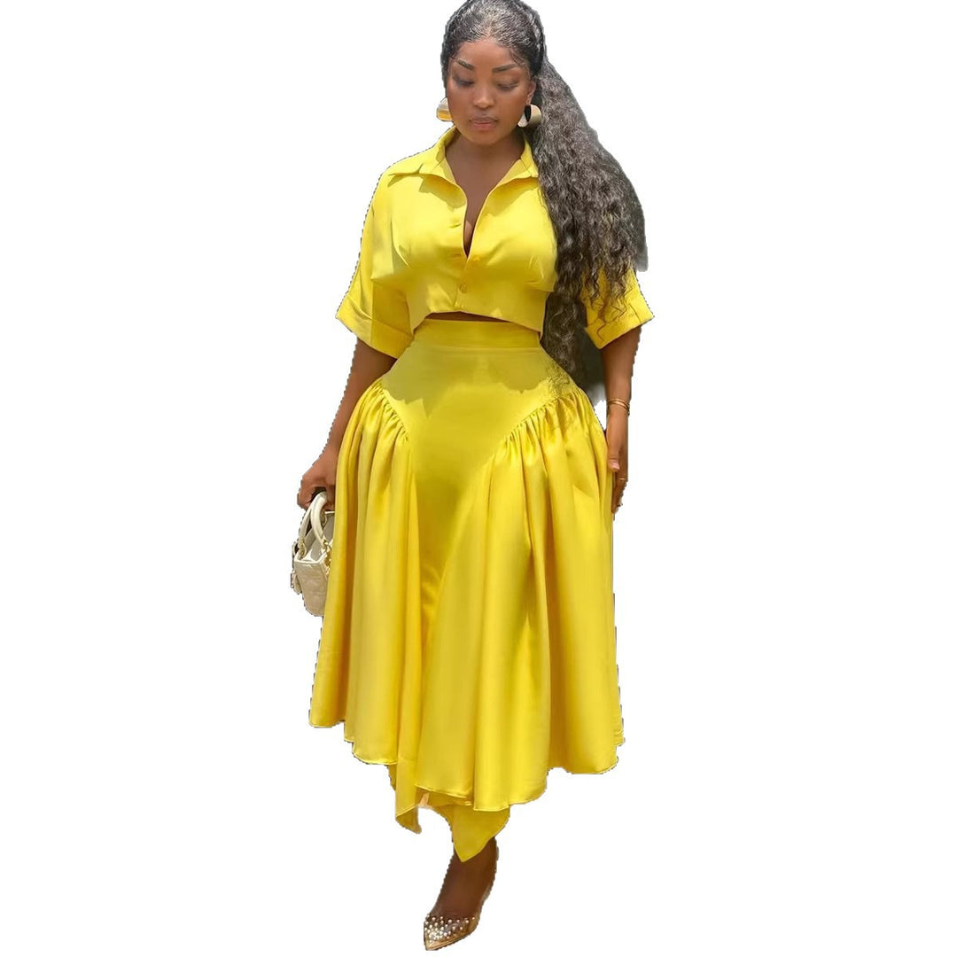 Damen Elegante Zweiteilige Outfit mit cropped Bluse und schwingendem Rock EB