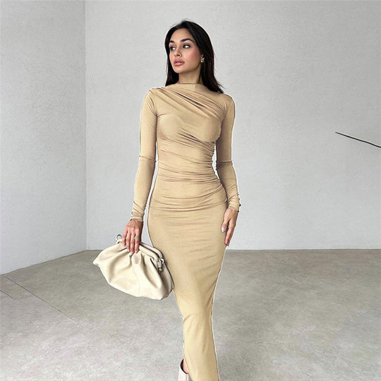 Damen Elegantes Wickelkleid mit langen Ärmeln und figurbetonendem Schnitt EB