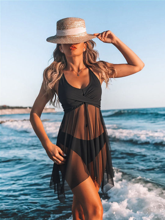 Damen Strahlendes Strandkleid mit modischem Wickeldesign EB