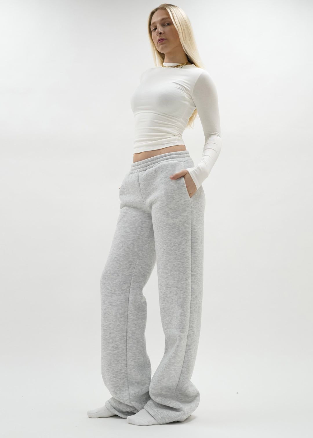 Damen Bequeme Sweatpants mit elastischem Bund und seitlichen Taschen EB