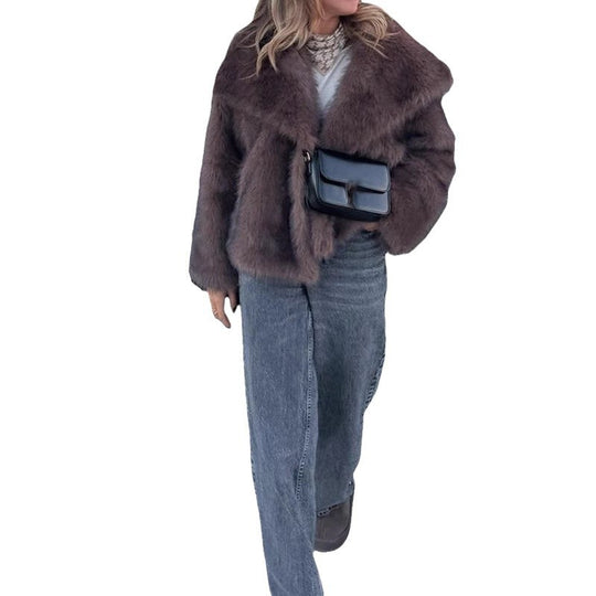 Damen Kunstfelljacke mit breitem Kragen und luxuriösem Schnitt EB