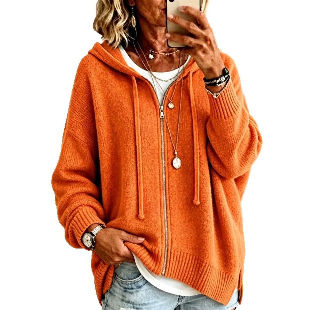 Damen Oversize Kapuzen-Zip-Cardigan aus weichem Feinstrick EB