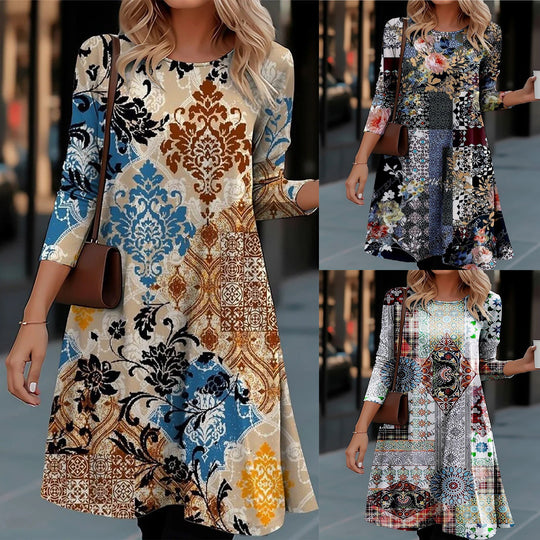 Damen Langarm Kleid mit kreativem Muster EB