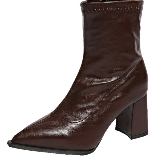 Damen Elegante Stiefeletten mit blockierbarem Reißverschluss und spitzem Design EB