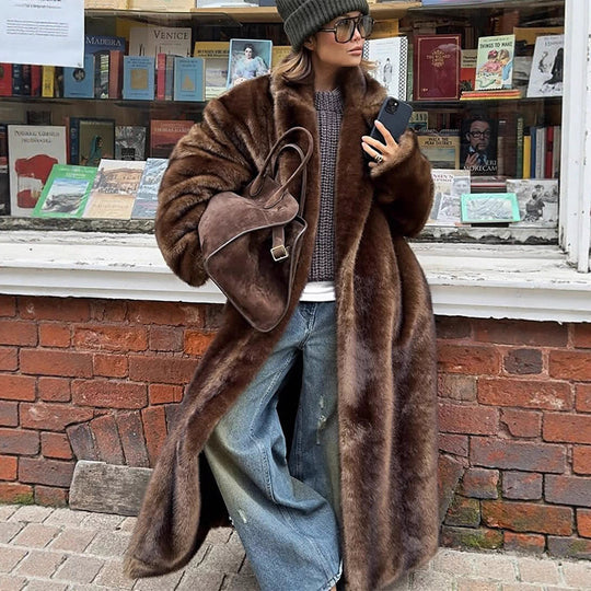 Damen luxuriöser Kunstpelzmantel EB