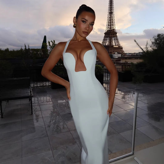 Damen Abendkleid mit tiefem V-Ausschnitt und figurbetontem Schnitt EB