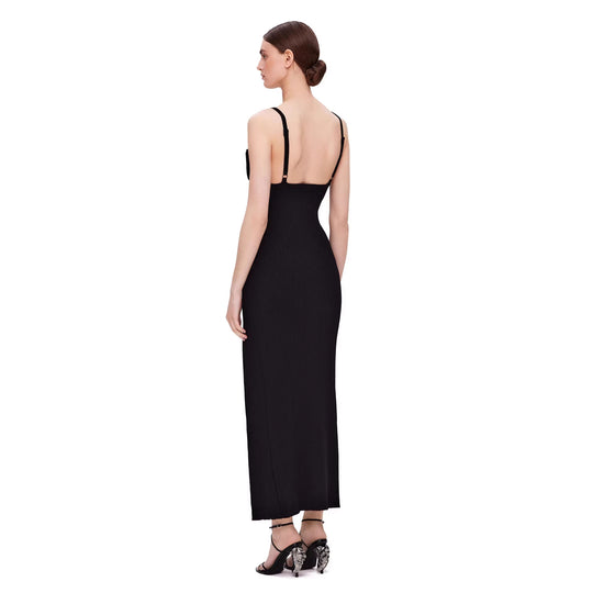 Damen figurbetontes Maxi-Kleid mit raffiniertem Schlitz und gepolsterten Trägern EB