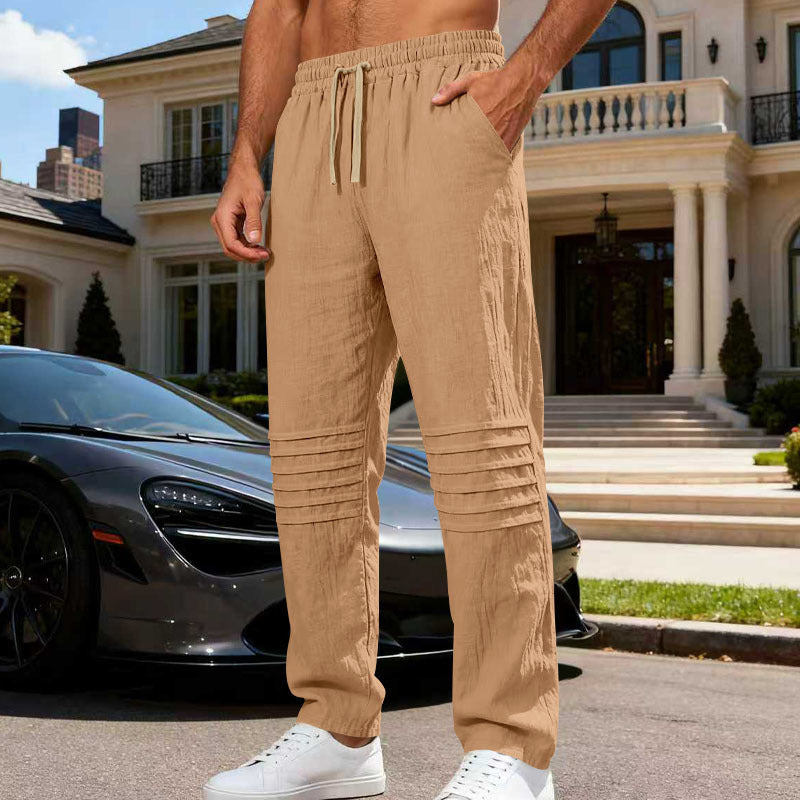 Herren Leinenoptik-Loungehose mit Tunnelzug elastischem Bund und abgesteppten Kniepanelen EB