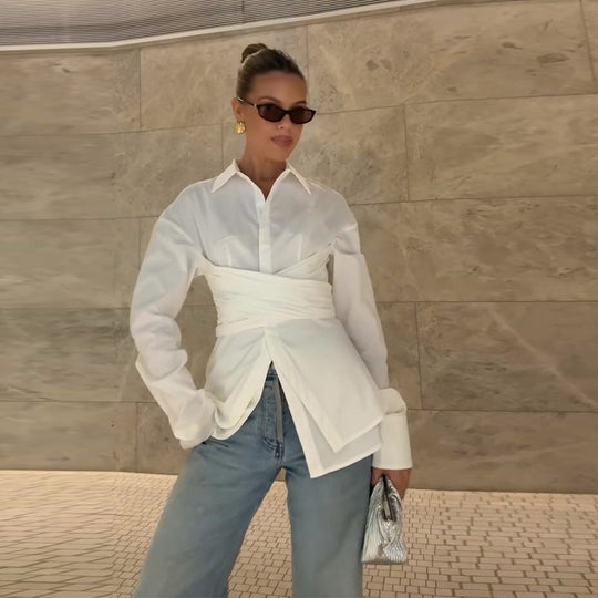 Damen Chic geschnittene Bluse mit Wickeloptik EB