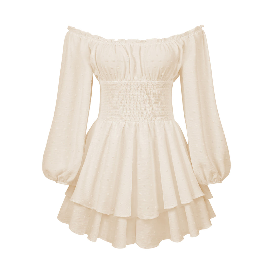 Damen Voluminöses Off-Shoulder Kleid mit voluminösen Ärmeln EB