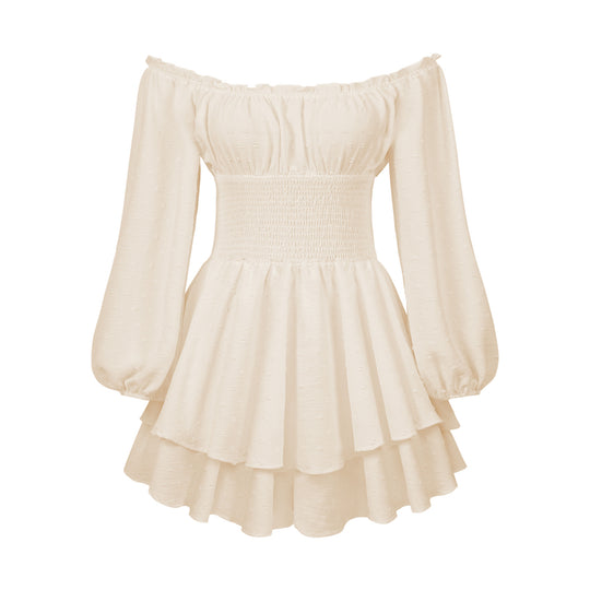 Damen Voluminöses Off-Shoulder Kleid mit voluminösen Ärmeln EB