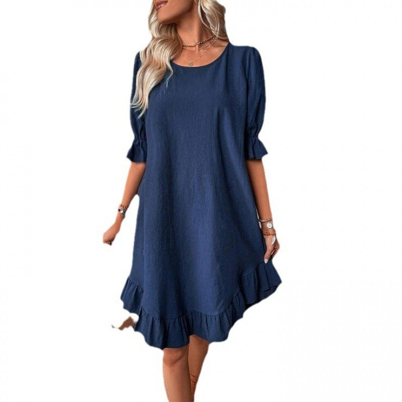Damen Sommerliches Freizeitkleid mit Rüschendetails und lockerem Schnitt EB