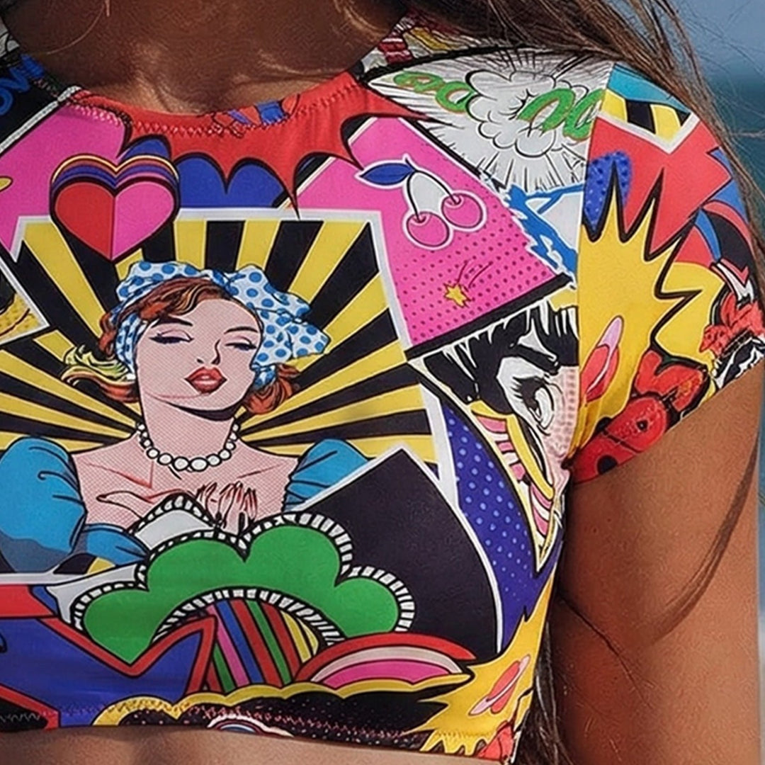Damen Crop-Top Bikini mit floralem Design EB