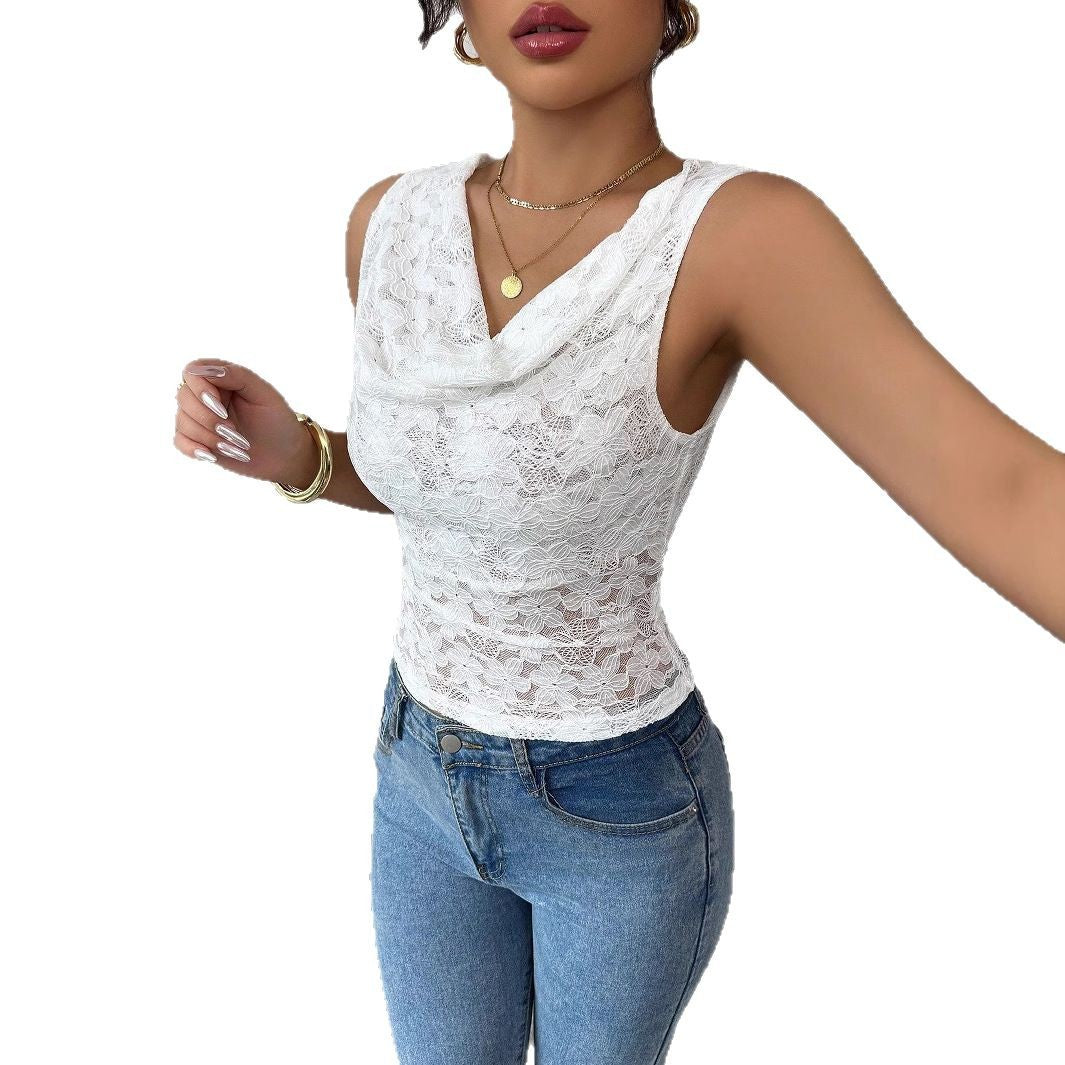 Damen Elegantes Spitzenoberteil mit raffiniertem Wickeldesign EB