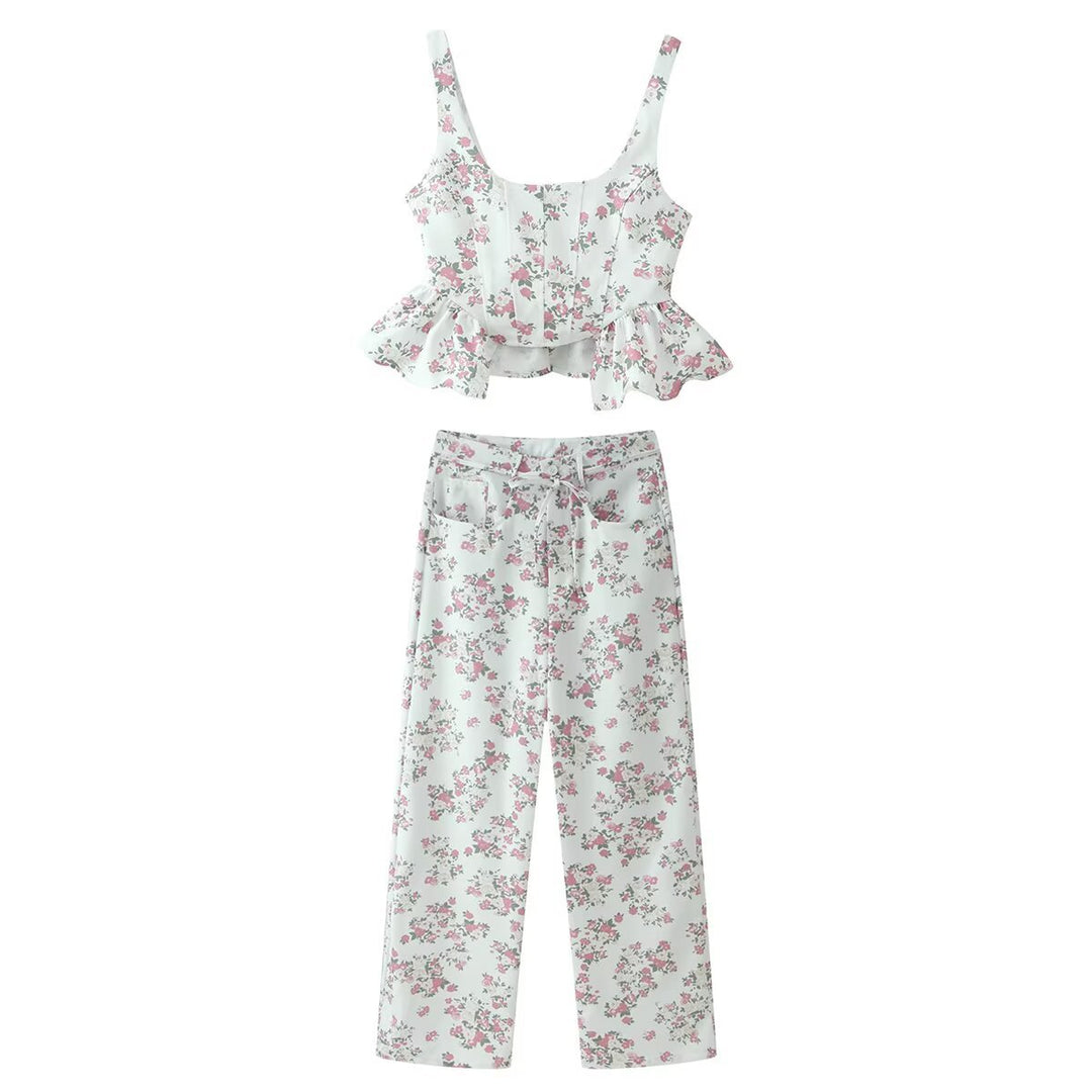 Damen Oberteil und Hose Set mit floralem Design und voluminösem Schnitt EB