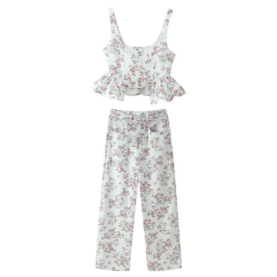 Damen Oberteil und Hose Set mit floralem Design und voluminösem Schnitt EB