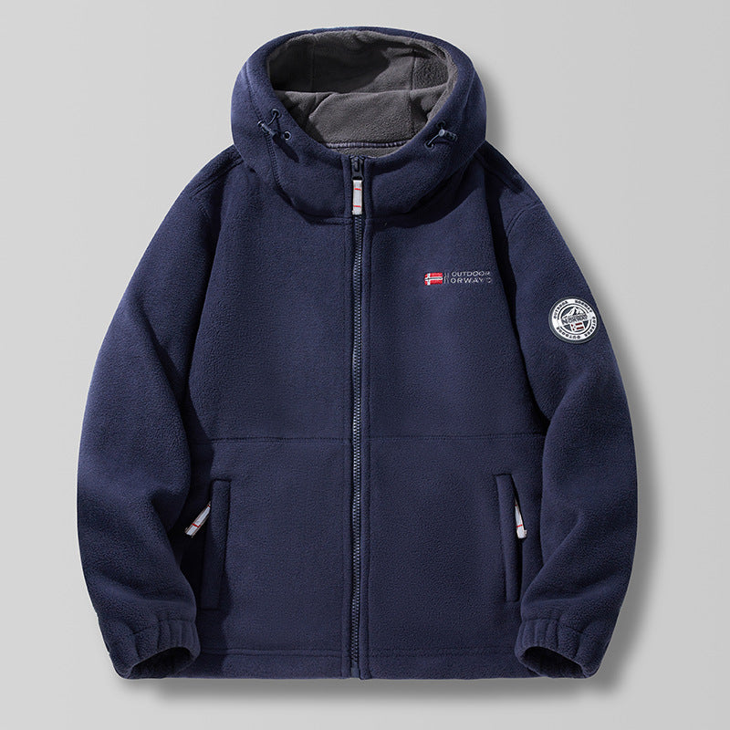 Unisex nan Kapuzen-Fleecejacke mit hochgeschlossenem Haubenkragen, durchgehendem Reißverschluss und seitlichen Einschubtaschen EB