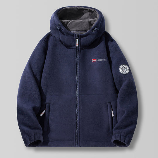 Unisex nan Kapuzen-Fleecejacke mit hochgeschlossenem Haubenkragen, durchgehendem Reißverschluss und seitlichen Einschubtaschen EB