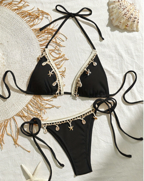 Damen Triangel-Bikini-Set mit verspielten Schnürdetails EB