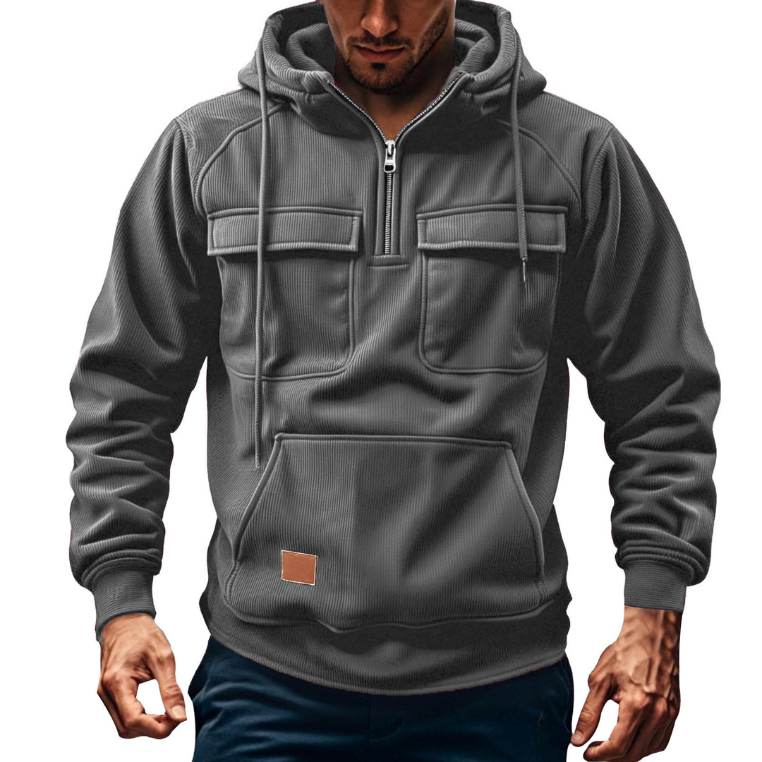 Herren Fleecepullover mit angezipptem Kragen und praktischen Taschen EB