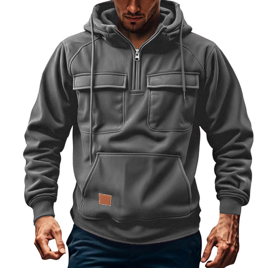 Herren Fleecepullover mit angezipptem Kragen und praktischen Taschen EB