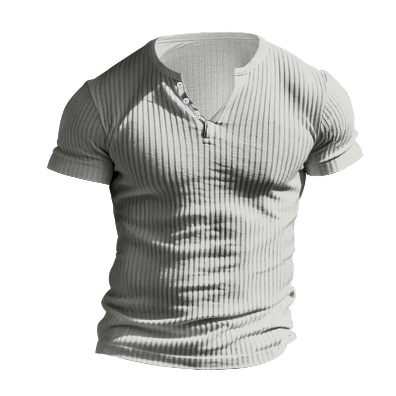 Herren kurzärmeliges Henley-T-Shirt mit strukturiertem Rippdesign und praktischem Knopfverschluss EB