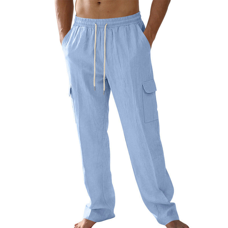 Herren Cargo-Strandhose aus Leinenmix mit elastischem Bund und Kordelzug EB