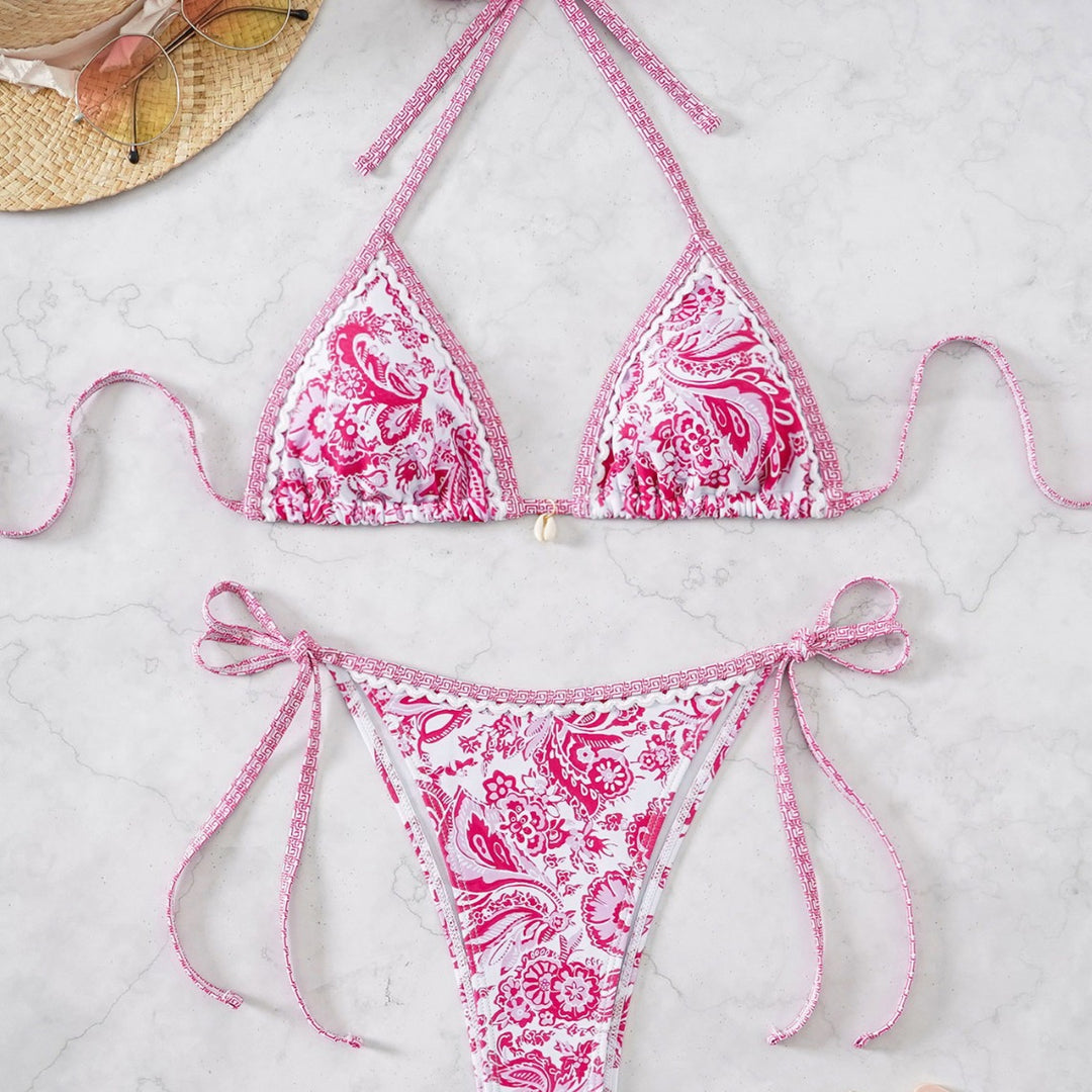 Damen Triangel-Bikini mit verspieltem Floral-Design und Bindebändern EB