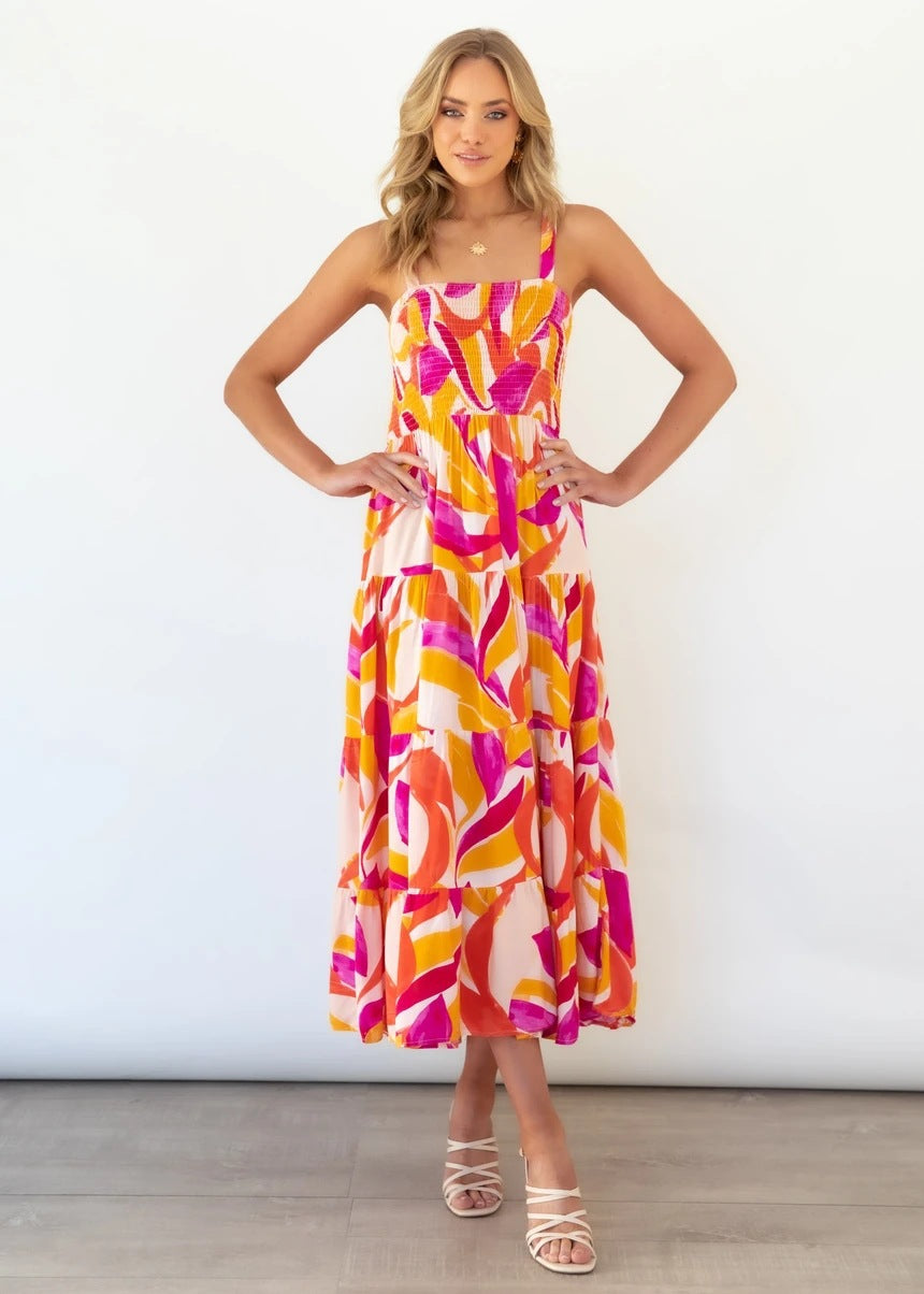 Damen Maxikleid mit voluminösem Rock und schulterfreien Trägern EB