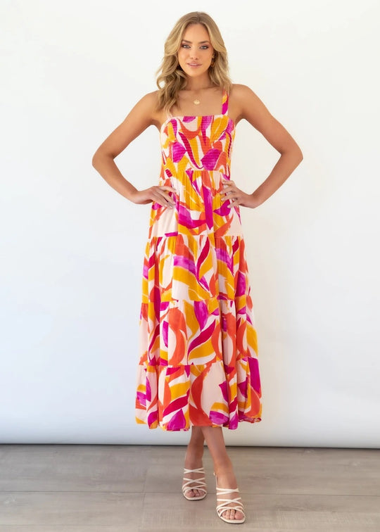 Damen Maxikleid mit voluminösem Rock und schulterfreien Trägern EB