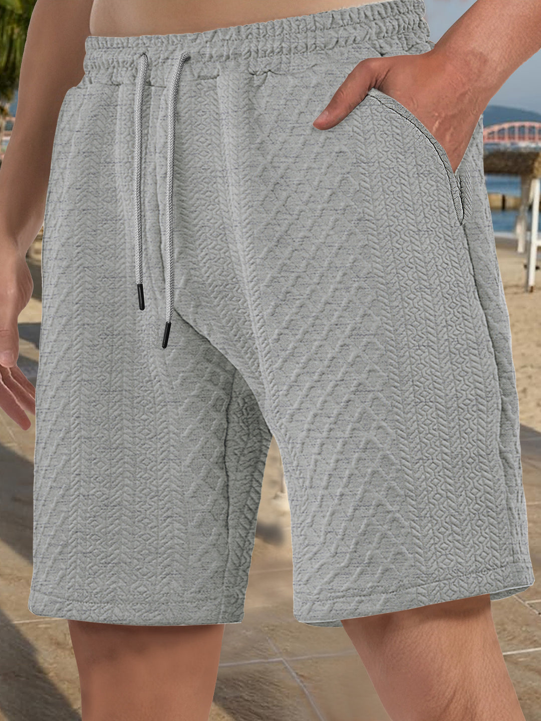 Herren nan strukturierte Strand-Bermuda aus Waffeljersey mit elastischem Kordelbund und schrägen Eingrifftaschen EB