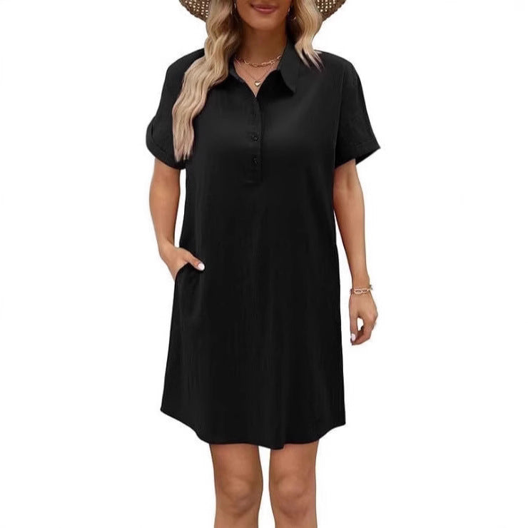 Damen lässiges Hemdkleid mit Knopfleiste und Seitentaschen EB