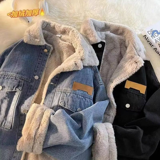 Damen oversized Jeansjacke mit Innenfutter aus Teddyfell EB