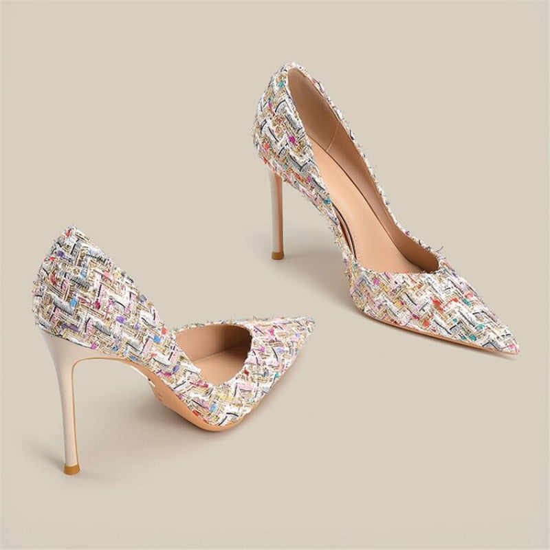 Damen elegante spitze High Heel Pumps mit geflochtenem Design EB
