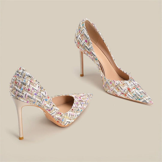 Damen elegante spitze High Heel Pumps mit geflochtenem Design EB