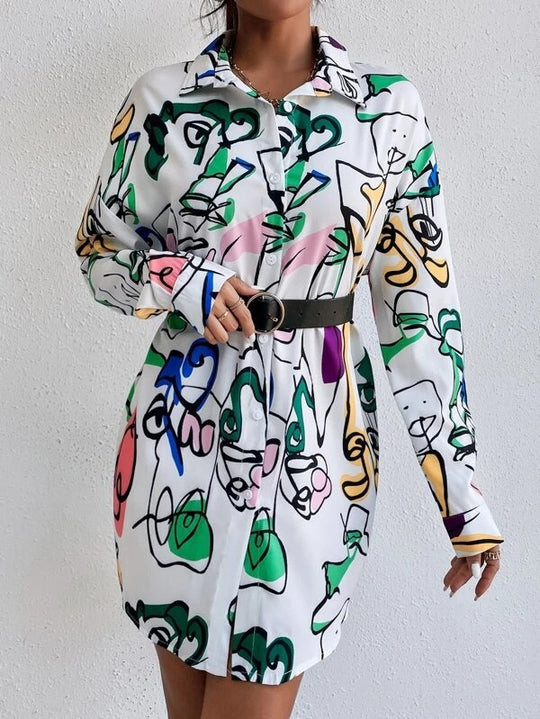 Damen Hemdblusenkleid im modernen Kunstdesign EB