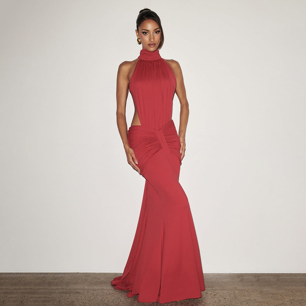 Damen Figurumspielendes Abendkleid mit hochgeschlossenem Design und raffinierten Drapierungen EB