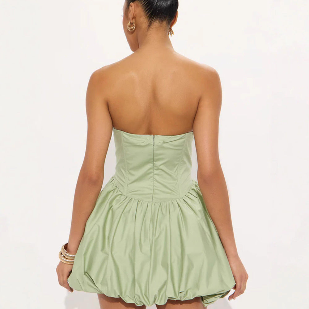Damen Trägerloses Babydoll-Kleid mit voluminösem Saum EB