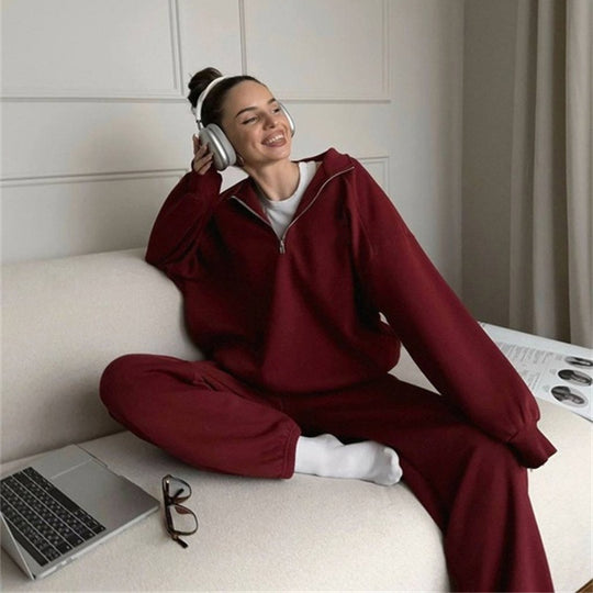 Damen Zweiteiliges Sweatset mit Stehkragen-Halbzip und Relaxed-Oversize-Schnitt EB