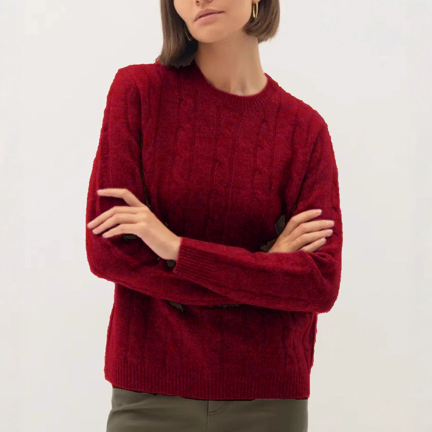Damen Kabelstruktur‑Pullover im Zopfstrick mit Rundhalsausschnitt und nachhaltig weicher Wollmischung EB