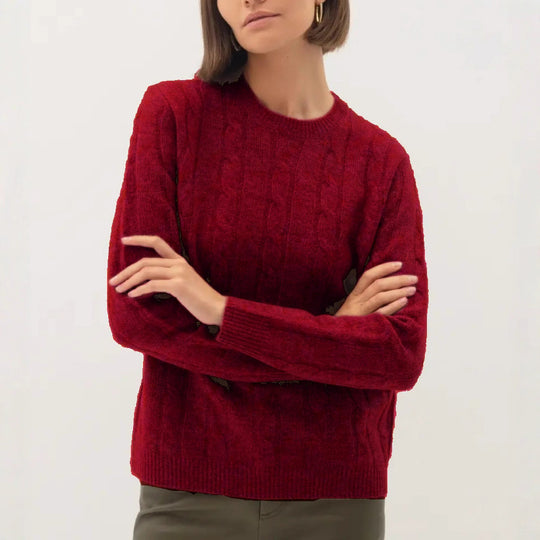 Damen Kabelstruktur‑Pullover im Zopfstrick mit Rundhalsausschnitt und nachhaltig weicher Wollmischung EB