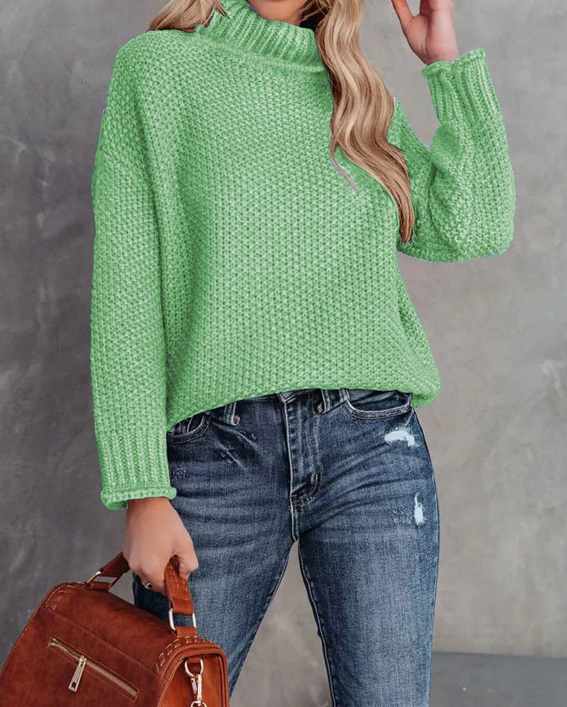 Damen kuscheliger Strickpullover mit hohem Kragen und luftiger Struktur EB
