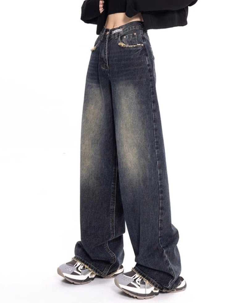 Damen weite Jeanshose mit hohem Bund EB